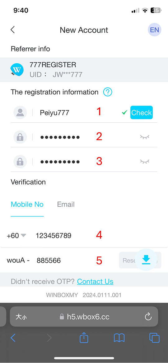 Registration form preview